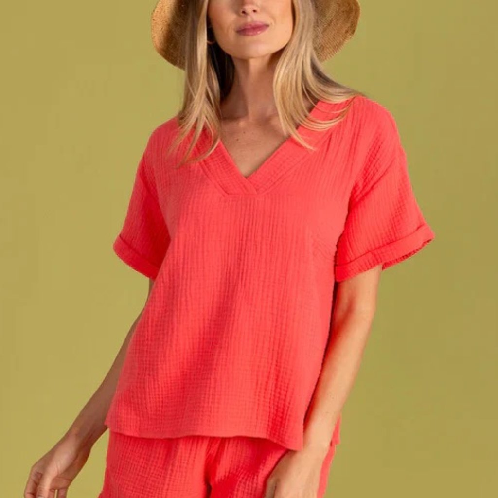 S'edge Coco Top Blossom Gauze Relaxed Boxy Fit Rolled Sleeves Top Size Xs